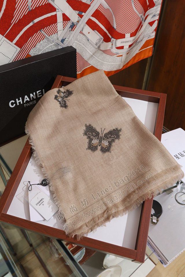 CHANEL圍巾 香奈兒米色女圍巾 Chanel蝴蝶羊絨圍巾  llwj6436
